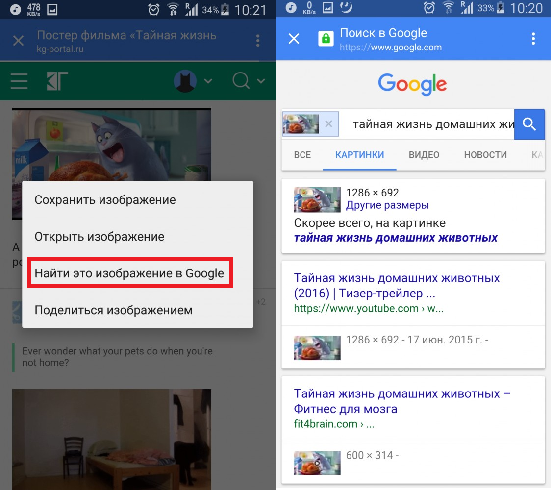 Найти по изображению с телефона картинку в интернете